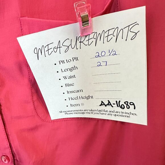 2/$30 Chicos Pink Button Up Tunic Top Size M Roll Tab Office Classic Barbiecore - Picture 3 of 9